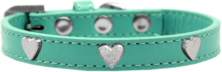 Silver Heart Widget Dog Collar Aqua Size 20